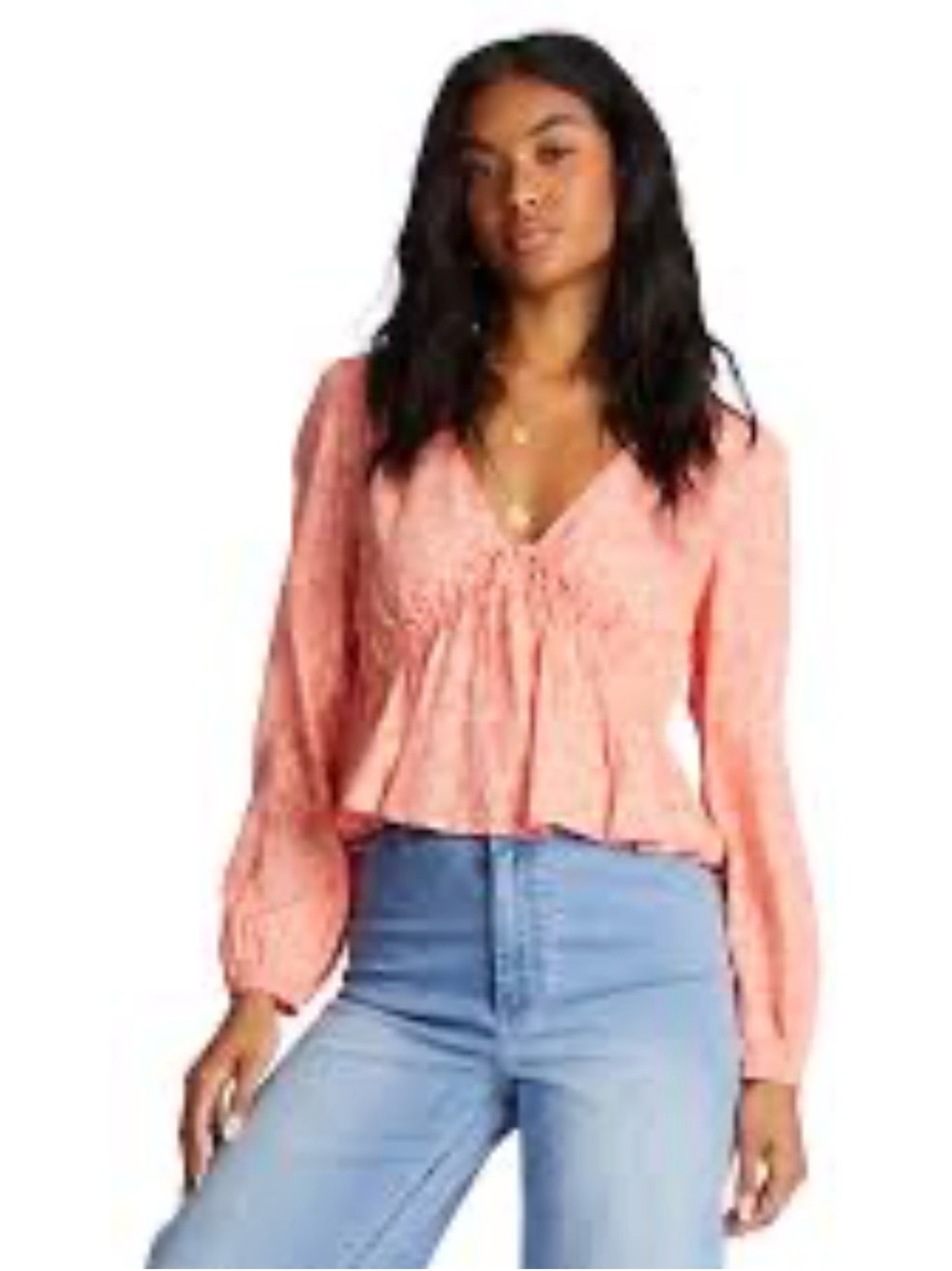 Billabong Coral Pink V-Neck Peasant Blouse